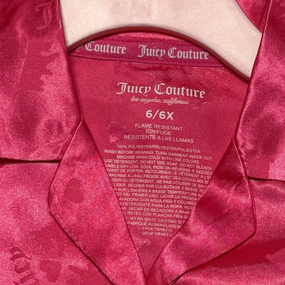 Juicy Couture Girls Pink Satin Pajama Set Scottie Dog Rhinestone 6/6X NEW